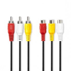 Câble vidéo composite | 3x RCA mâle | 3x RCA Female | Plaqué nickel | 480p | 2.00 m | Rond | PVC | Noir | Label