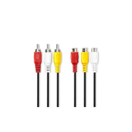 Câble vidéo composite | 3x RCA mâle | 3x RCA Female | Plaqué nickel | 480p | 2.00 m | Rond | PVC | Noir | Label