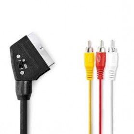 Câble SCART | SCART Mâle | 3x RCA mâle | Plaqué nickel | Commutable | 480p | 2.00 m | Rond | PVC | Noir | Label