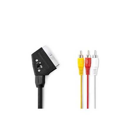 Câble SCART | SCART Mâle | 3x RCA mâle | Plaqué nickel | Commutable | 480p | 2.00 m | Rond | PVC | Noir | Label