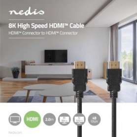 Câble ultra haute vitesse HDMI | HDMI™ Connecteur | HDMI™ Connecteur | 8K@60Hz | 48 Gbps | 2.00 m | Rond | 6.5 mm | Noir | Label