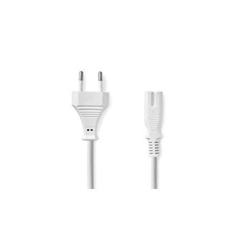 Câble d\'alimentation | Euro Masculin | IEC-320-C7 | Droit | Droit | Plaqué nickel | 2.00 m | Plat | PVC | Blanc | Label