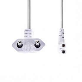 Câble d\'alimentation | Euro Masculin | IEC-320-C7 | Coudé | Coudé à gauche | Plaqué nickel | 2.00 m | Plat | PVC | Blanc | Label
