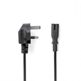 Câble d\'Alimentation | UK Male | IEC-320-C7 | 2.00 m | Oui | 2 x 0.75 mm² | Cuivre | Rond | Plaqué nickel | UK | PVC | Fiche d\'alimentation: UK / Type G | 250 V AC | 3 A | Noir