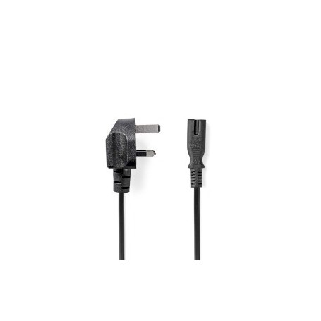 Câble d\'Alimentation | UK Male | IEC-320-C7 | 2.00 m | Oui | 2 x 0.75 mm² | Cuivre | Rond | Plaqué nickel | UK | PVC | Fiche d\'alimentation: UK / Type G | 250 V AC | 3 A | Noir