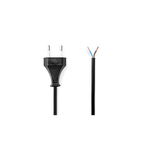 Câble d\'alimentation | Euro Masculin | Open | Droit | Droit | Plaqué nickel | 2.00 m | Plat | PVC | Noir | Label