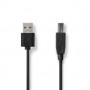 Câble USB | USB 2.0 | USB-A Mâle | USB-B Mâle | 480 Mbps | Plaqué nickel | 2.00 m | Rond | PVC | Noir | Label