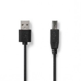 Câble USB | USB 2.0 | USB-A Mâle | USB-B Mâle | 480 Mbps | Plaqué nickel | 2.00 m | Rond | PVC | Noir | Label