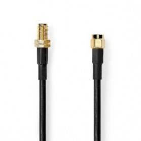 Câble d\'antenne | SMA Mâle | SMA femelle | Plaqué or | 50 Ohm | Double blindage | 5.00 m | Rond | PVC | Noir | Label