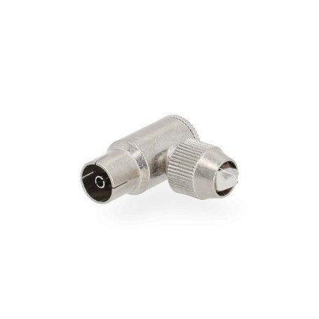 Conencteur IEC ( Coax) | Coudé à 90° | Femelle | Plaqué nickel | 75 Ohm | Vis | Diamètre d\'entrée de câble: 7.0 mm | Métal | Argent | 2 pièces | Gift Box with Euro Lock