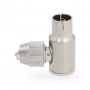 Conencteur IEC ( Coax) | Coudé à 90° | Femelle | Plaqué nickel | 75 Ohm | Vis | Diamètre d\'entrée de câble: 7.0 mm | Métal | Argent | 2 pièces | Gift Box with Euro Lock