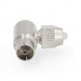 Conencteur IEC ( Coax) | Coudé à 90° | Femelle | Plaqué nickel | 75 Ohm | Vis | Diamètre d\'entrée de câble: 7.0 mm | Métal | Argent | 2 pièces | Gift Box with Euro Lock