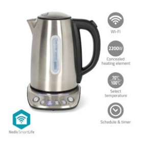 SmartLife Bouilloire électrique | Wi-Fi | 1.7 l | Acier | 70,80,90,100 °C | Indicateur de température | Rotatif à 360 degrés | Élément chauffant dissimulé | Contrôleur Strix® | Android™ / IOS