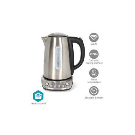 SmartLife Bouilloire électrique | Wi-Fi | 1.7 l | Acier | 70,80,90,100 °C | Indicateur de température | Rotatif à 360 degrés | Élément chauffant dissimulé | Contrôleur Strix® | Android™ / IOS