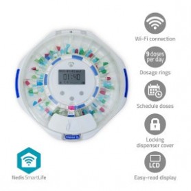 Distributeur de pilules SmartLife | Wi-Fi | 28 Compartments | Nombre d\'heures d\'alarme: 9 heures d\'alarme par jour | Bip / Lumière / Voix | Ecran LCD | Blanc