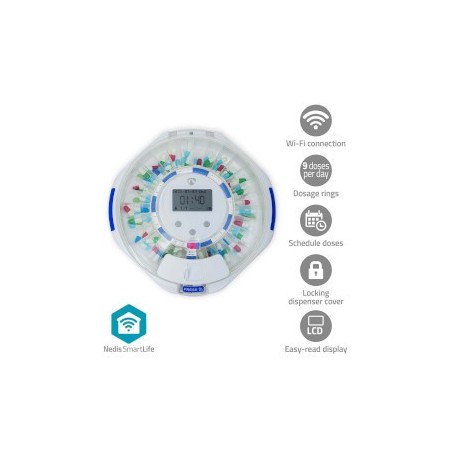 Distributeur de pilules SmartLife | Wi-Fi | 28 Compartments | Nombre d\'heures d\'alarme: 9 heures d\'alarme par jour | Bip / Lumière / Voix | Ecran LCD | Blanc