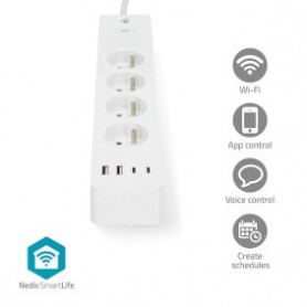 Multiprise SmartLife | Wi-Fi | France / Type E (CEE 7/6) / USB A / USB-C™ | 16 A | 3680 W | 2.00 m | 0 - 55 °C | Android™ / IOS | Blanc