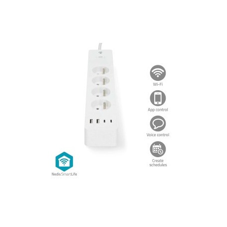 Multiprise SmartLife | Wi-Fi | France / Type E (CEE 7/6) / USB A / USB-C™ | 16 A | 3680 W | 2.00 m | 0 - 55 °C | Android™ / IOS | Blanc