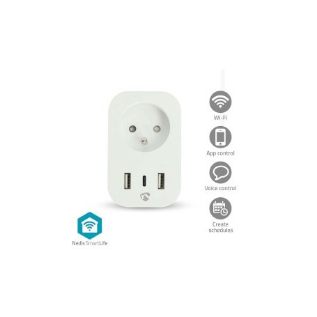 Prise intelligente SmartLife | Wi-Fi | IP21 | Wattmètre | 3680 W | France / Type E (CEE 7/6) / 1x USB-C™ / 2x USB | 0 - 55 °C | Android™ / IOS | Blanc | 1 pièces