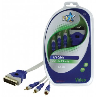 CABLE PERITEL - 3X RCA MALES AUDIO/VIDEO SILVER HQ - 1.5m