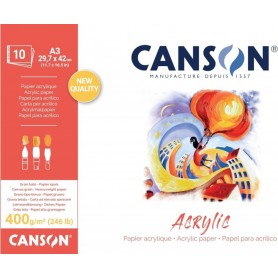 CANSON Bloc papier dessin \"Acrylic\", 297 x 420 mm, 400 g/m2
