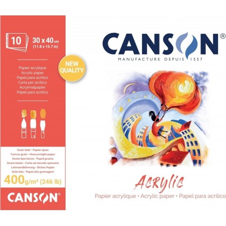 CANSON Bloc papier dessin \"Acrylic\", 300 x 400 mm, 400 g/m2