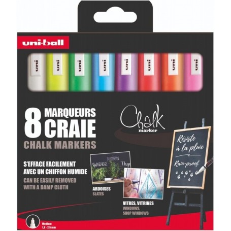 uni-ball Marqueur craie Chalk marker PWE5M/8 PF, tui de 8