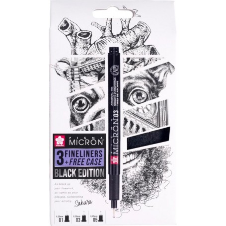 SAKURA Feutre fin Pigma Micron, set de 3 + tui GRATUIT