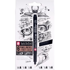 SAKURA Feutre fin Pigma Micron, set de 6 + tui GRATUIT
