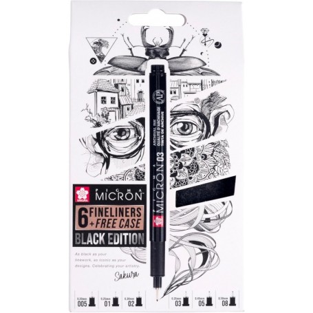 SAKURA Feutre fin Pigma Micron, set de 6 + tui GRATUIT