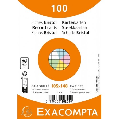 EXACOMPTA Fiches bristol, A6, quadrill, assorti