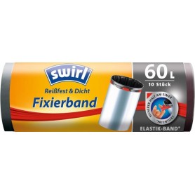 swirl Sac poubelle, avec bande de fixation, 60 litres, noir