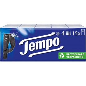 Tempo Mouchoirs Classique, 4 couches, pack de 15, blanc