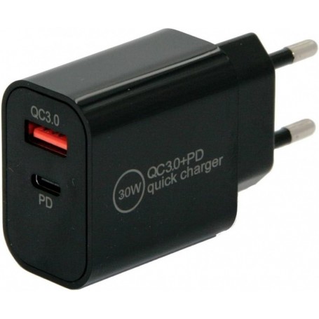 IWH Chargeur secteur USB-C, 1 USB-A / 1 USB-C, 30 W, noir