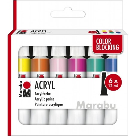 Marabu Set de peinture acrylique COLOR BLOCKING, 6 x 12 ml
