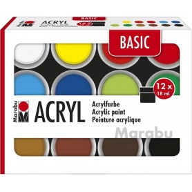 Marabu Set de peinture acrylique BASIC, 12 x 18 ml