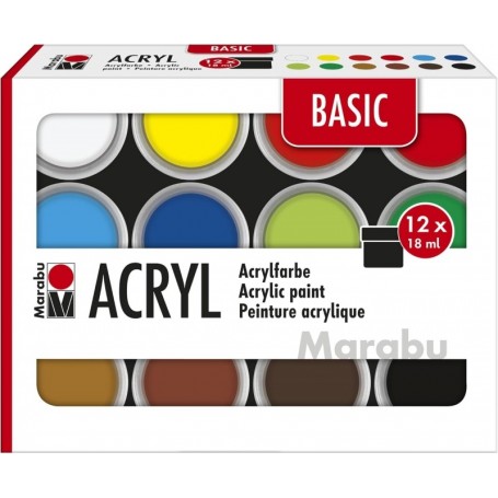 Marabu Set de peinture acrylique BASIC, 12 x 18 ml