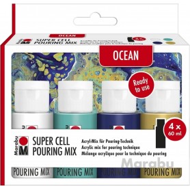 Marabu Super Cell Pouring Mix-Set OCEAN, 4 x 60 ml