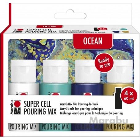 Marabu Super Cell Pouring Mix-Set OCEAN, 4 x 60 ml