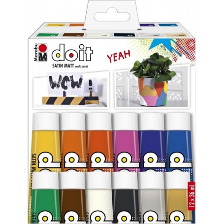 Marabu Set peinture acrylique DO IT Craft Paint, 12 x 36 ml