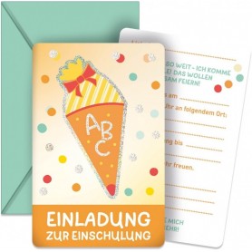ROTH Einladungskarten-Set \"Einschulung\" mit Glitzereffekt