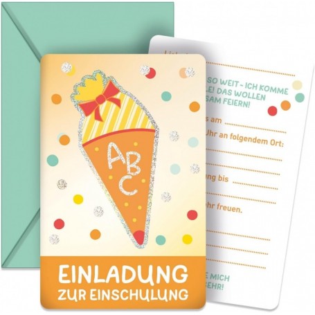 ROTH Einladungskarten-Set \"Einschulung\" mit Glitzereffekt
