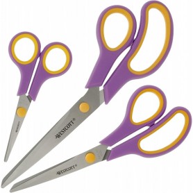 WESTCOTT Ciseaux Easy Grip, set de 3, cassis/jaune citron