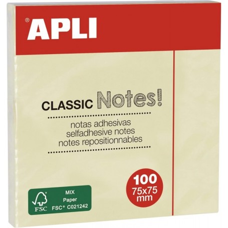 APLI Notes adhsives \"CLASSIC Notes!\", 75 x 75 mm, jaune