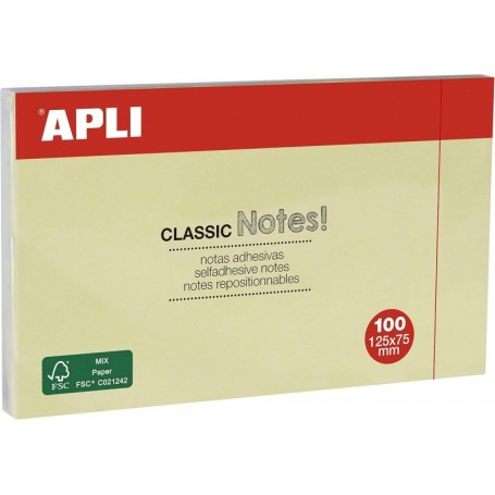 APLI Notes adhsives \"CLASSIC Notes!\", 125 x 75 mm, jaune
