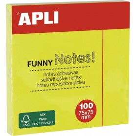 APLI Notes adhsives \"FUNNY Notes!\", 75 x 75 mm, jaune fluo