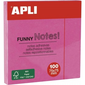 APLI Notes adhsives \"FUNNY Notes!\", 75 x 75 mm, rose fluo