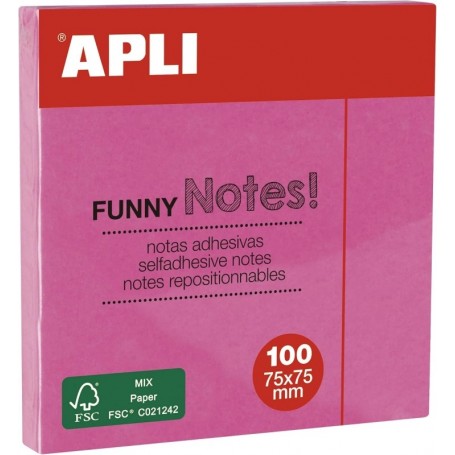 APLI Notes adhsives \"FUNNY Notes!\", 75 x 75 mm, rose fluo