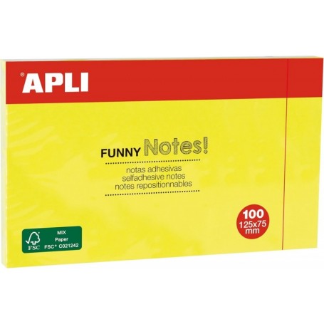 APLI Notes adhsives \"FUNNY Notes!\", 125 x 75 mm, jaune fluo