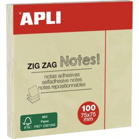 APLI Notes adhsives \"ZIG ZAG Notes!\", 75 x 75 mm, jaune